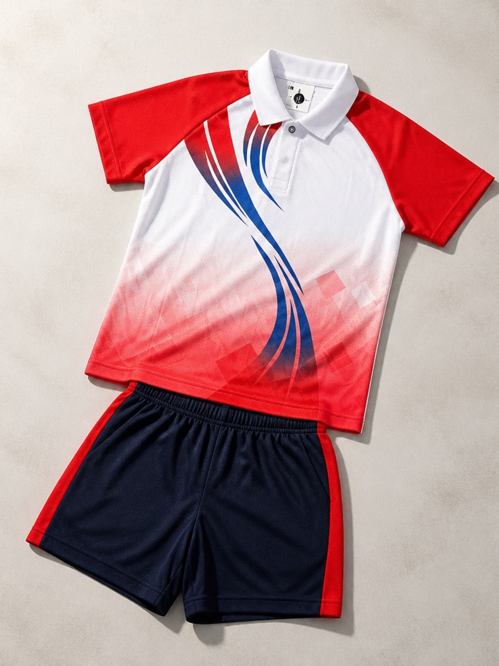 Kids Red & White Active Polo Set with Navy Shorts